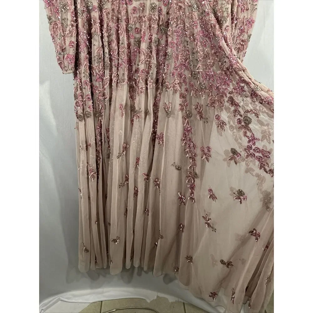 NWT $798 Mac Duggal [ 14 ] Embellished V Neck 3/4 Sleeve A Line Gown Rose #G1761 - Picture 14 of 16